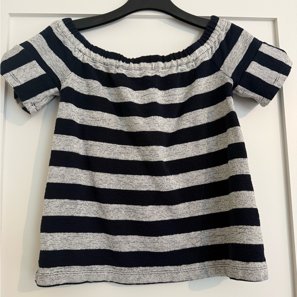 Madewell Striped Off-the-Shoulder Knit Top Navy Gray XS
